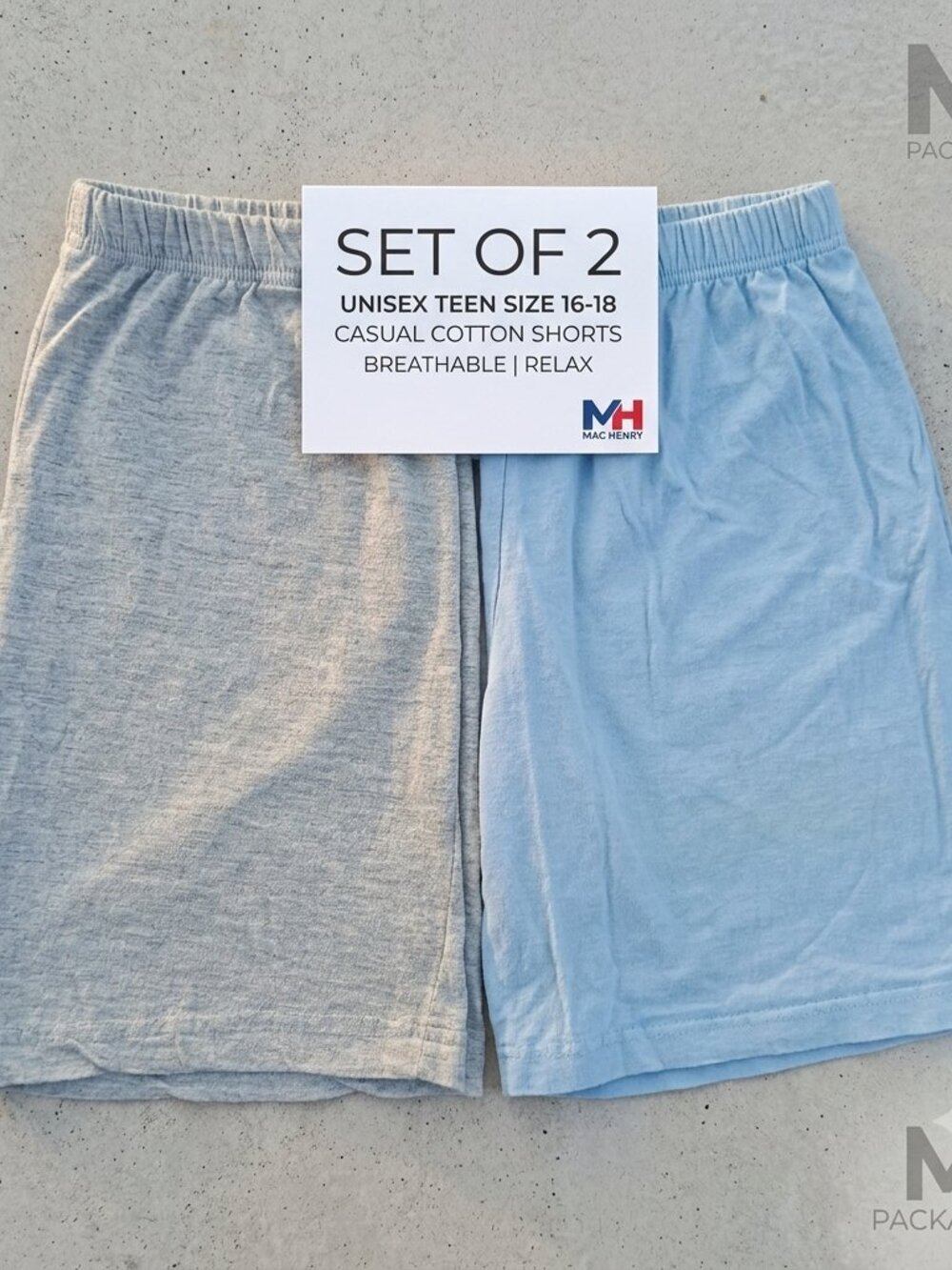 Set of 2 Mac Henry Unisex Teen 16-18 Casual Short Cotton Blue Gray Breathable